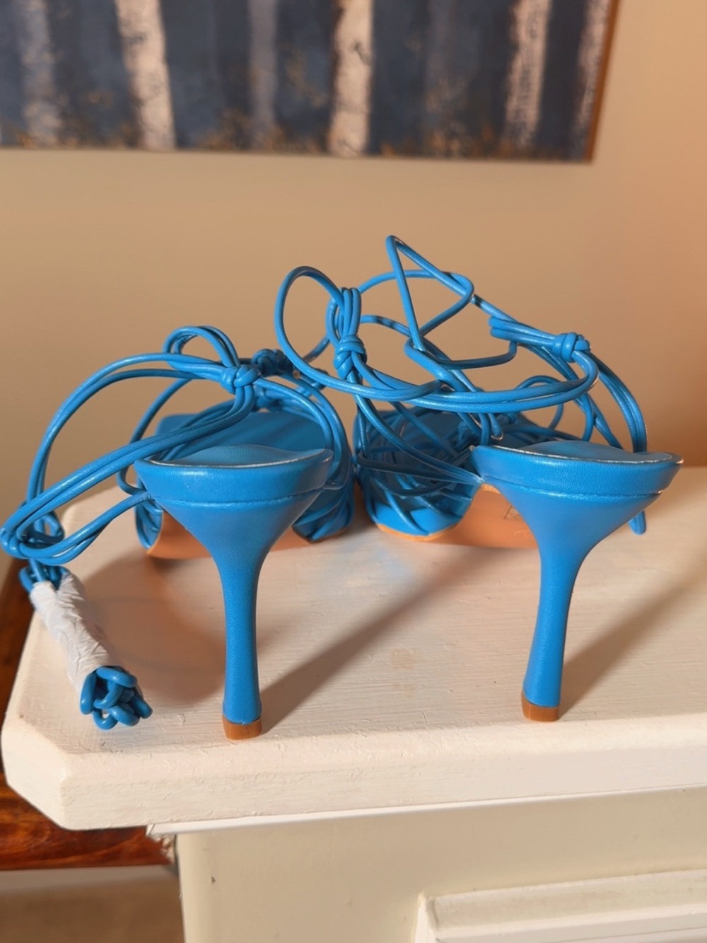 PrettyLittleThing Turquoise Strappy Knot Lace-Up Heels - Picture 4 of 6